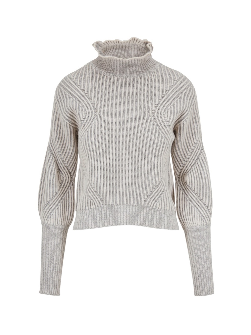 Veronica Beard Rebi Ivory & Grey Ribbed Turtleneck Sweater